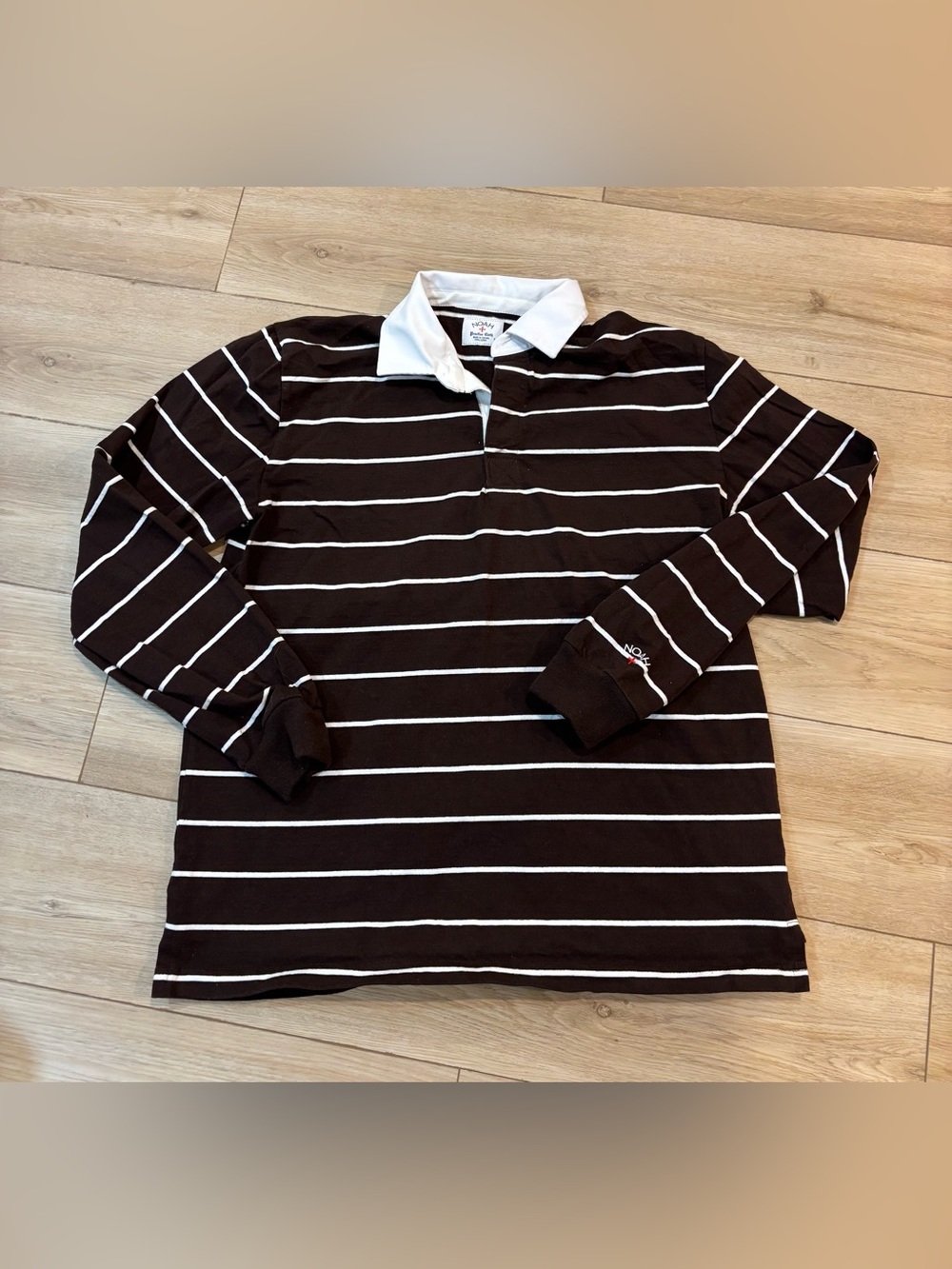 Noah NY Classic Rugby Brown White Stripe Large L Practice Cloth Cotton Canada